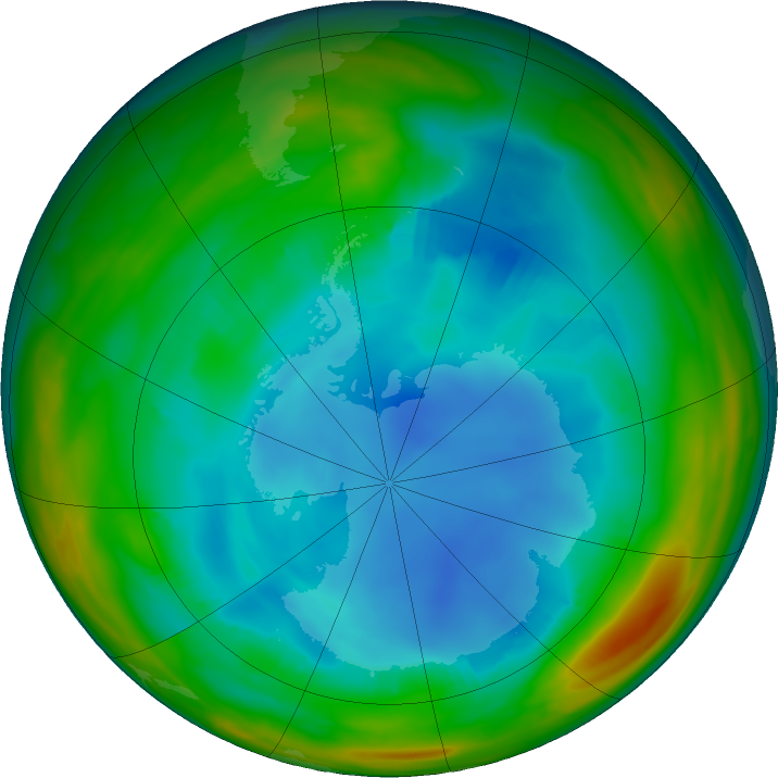 Antarctic ozone map for 30 July 2018